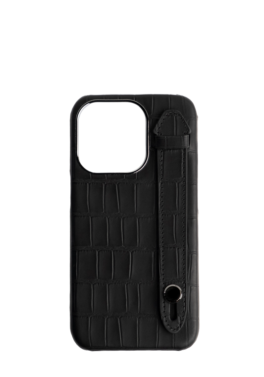 Black Leather Strap iPhone Case